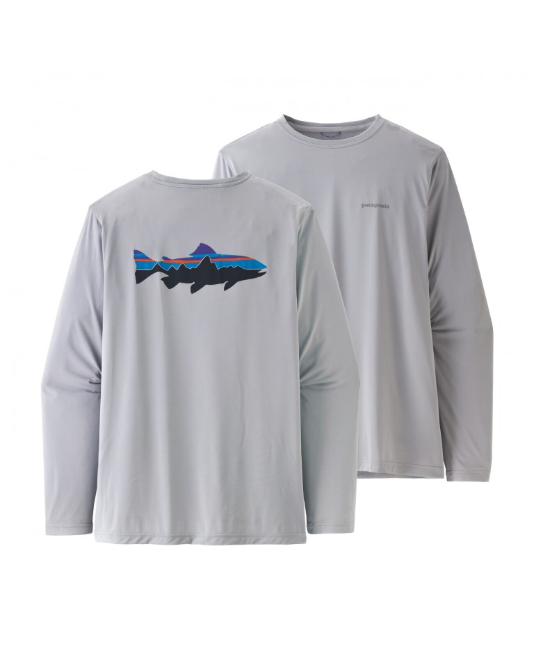 Patagonia M's L/S Cap Cool Daily Trout Graphich Shirt - Salt Grey