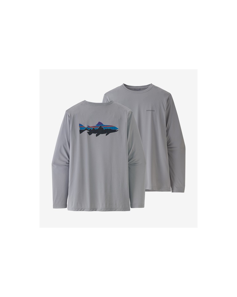 Patagonia M's L/S Cap Cool Daily Trout Graphich Shirt - Salt Grey